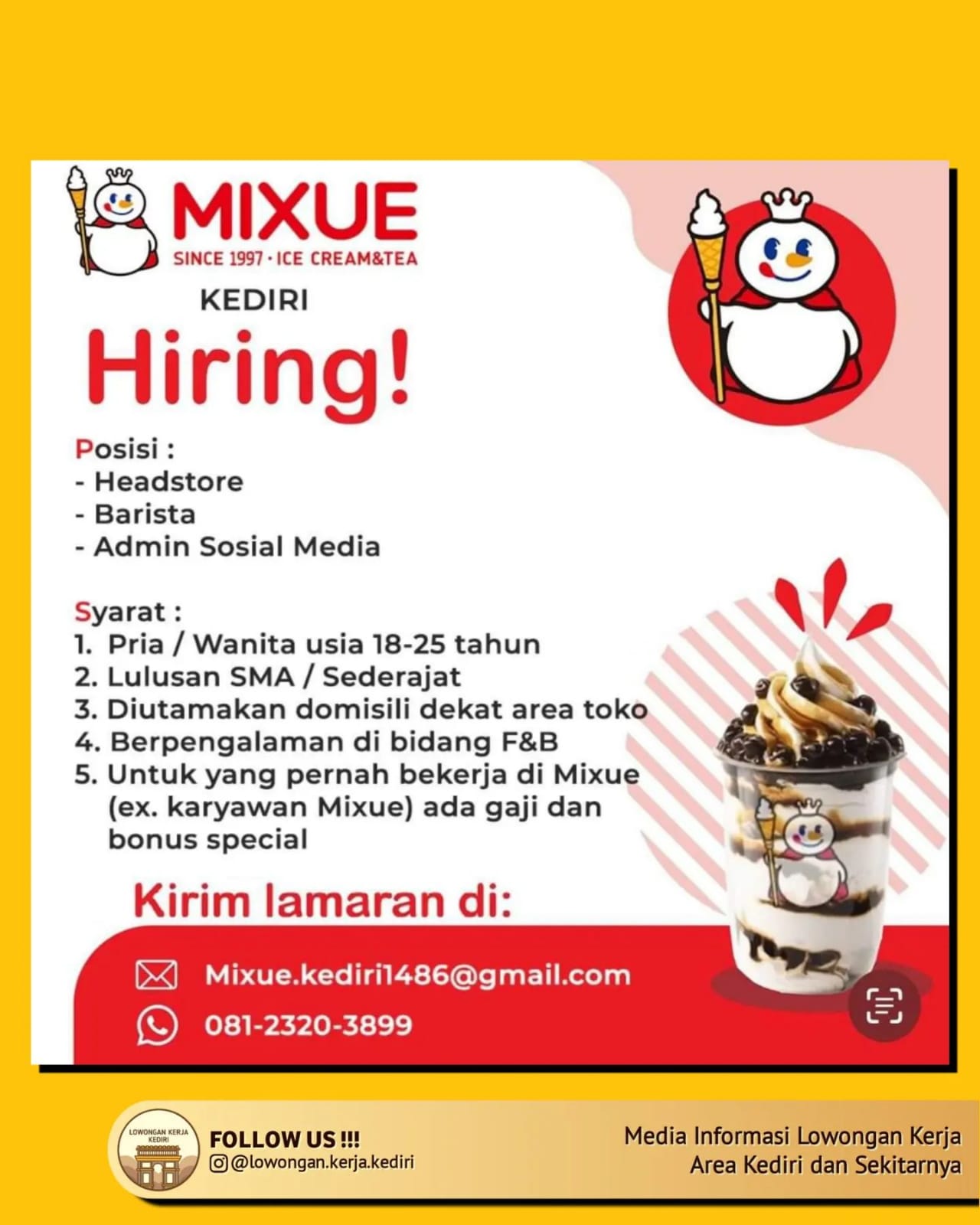 Lowongan Kerja Mixue Kediri